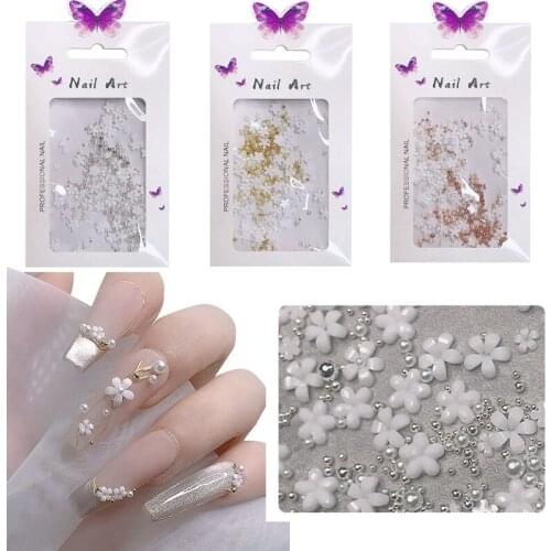 3D Acrylic Flowers Summer Nail Art Decoration Mixed Steel Beads Rhinestones Gem Jewelry for Manicure DIY Nail Design Accessories