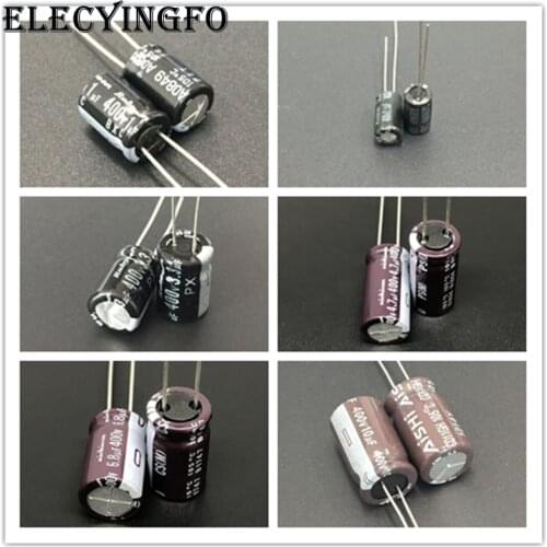 6kinds x10pcs 60pcs 400V 1uf/2.2uf/3.3uf/4.7uf/6.8uf/10uf capacitor kit Aluminum Electrolytic Capacitor