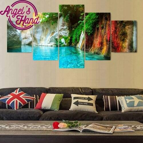 DIY 5d Diamond Painting Crystal Cross Stitch triptych colorful waterfall icon Mosaic painting Diamond Embroidery Christmas Decor
