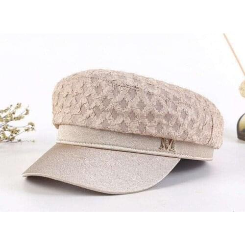 X4YC Beret Hat in Seersucker with Ribbon Decoration in French Style