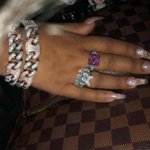 Hip Hop Rock Punk Women Girls Jewelry Rose Gold Two Tone Color 5A CZ Iced Out Bling 15mm Cuban Chain Bracelet