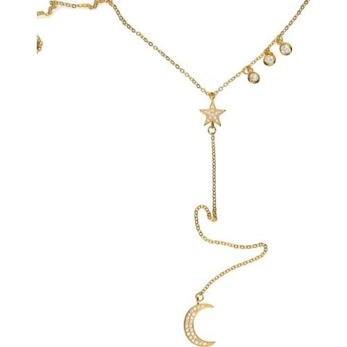 High quality 3 colors Choker lariat moon star necklace Christmas gift 100% 925 sterling silver trendy lovely women long chains