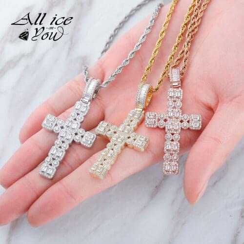 ALLICEONYOU New High Quality Iced Out Cubic Zircon Fashion Cross Crystal Pendant&Necklace Hip Hop Fashion Jewelry Female Gift