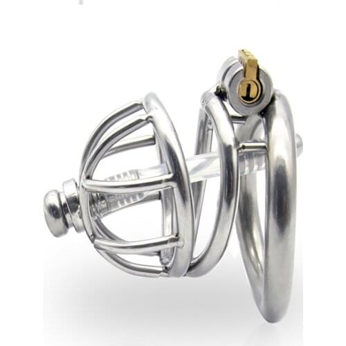 Chaste Bird 304 stainless steel Cock Cage Chastity with catheter Device with Stealth lock Curved ring Sex Toy A228