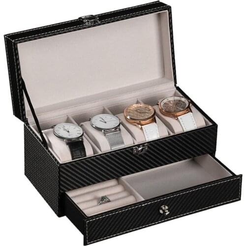 Carbon Fiber 2 layers 4-bit box with Drawer Watch Box Storage Watches Display Storage Box Case Jewelry Watch Collector Case