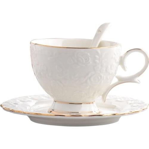 European Ivory Porcelain Teacup and Saucer High-quality Ceramic Coffee Tea Cup Set Drinkware 250ml