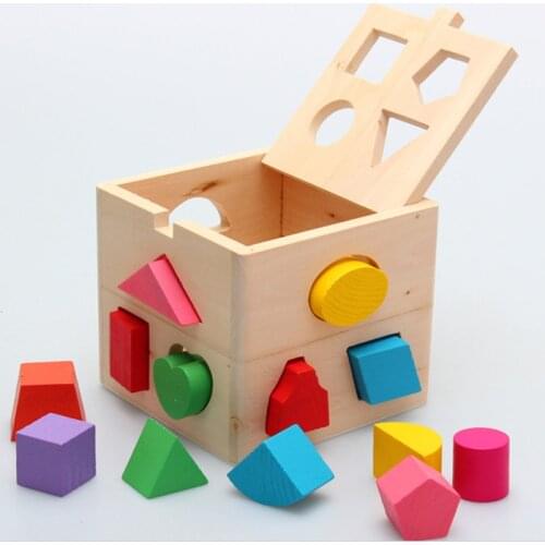 13/16/17 PCS Shape Sort Cube Classic Wooden Toy Developmental Toy Easy-to-Grip Shapes Sturdy Wooden Construction For Baby Gifts