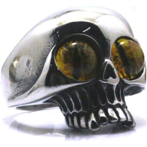 316L Stainless Steel Cool Yellow Eye ball Hot Skull Ring