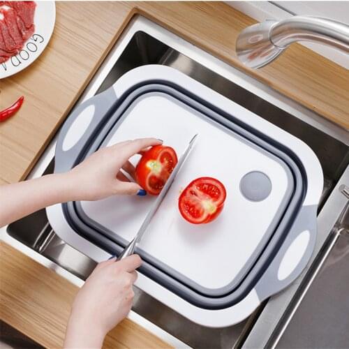 Multifunction Cutting Board Foldable Drain Basket Collapsible Vegetable Basin Washing Colander Portable Kitchen 3-In-1 Organizer