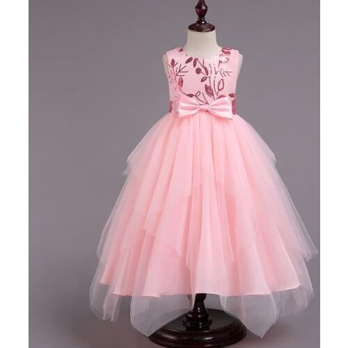 Girls Party Dresses Kids Sleeveless Layered Tulle Dress with Big Bow Formal Children Dress Bebe Vestido