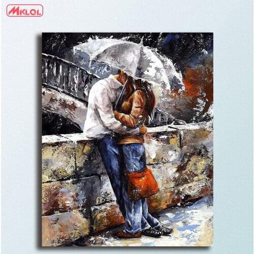 Large Size Wall art Lovers in the rain Canvas Painting For Living Room Home Decoration Oil Painting On Canvas Wall Painting