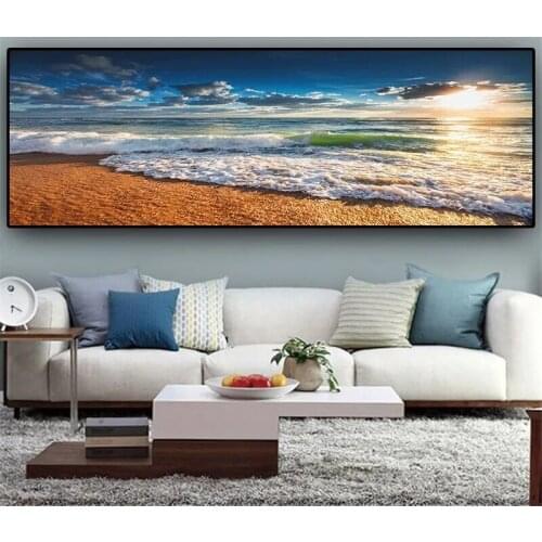 Natural Gold Beach Sunset Landscape Posters and Prints Wall Art Pictures Painting Wall Art for Living Room Home Decor Wall Art