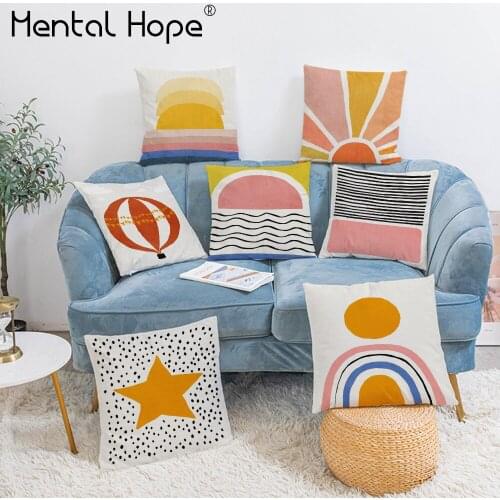 Geometric Style Cushion Cover for Sofa Dotted Throw Pillow Cover Decorative Plush Striped Print Living Room Square Pillowcase