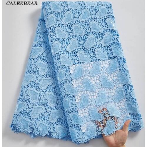 Sky Blue French Guipure Cord Lace Fabric 2021 High Quality Sequin African Water Soluble Cord Lace Fabric For Dress Sewing S2410