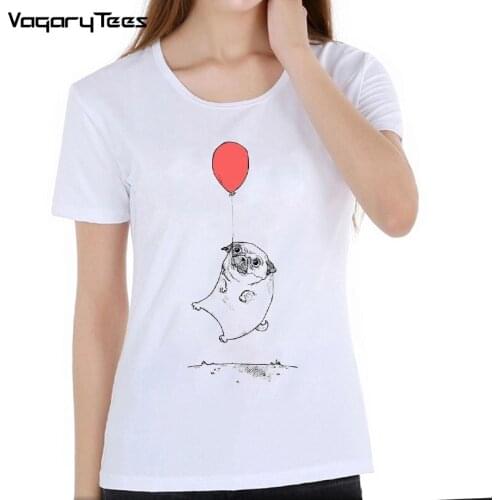 New fashion bulldog-balloon print t-shirt Women T-Shirt Cute Dog design casual Tees Summer Hipster cool Tops