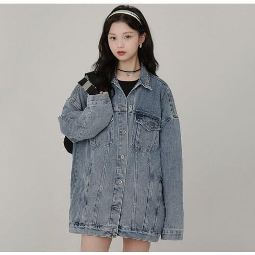 Solid Jean Jeans Jacket For Women Denim Coat Womens New Korean Version Loose and Versatile Blue jackets autumn plus size coats