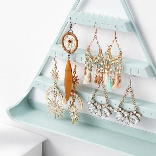 Holes Earring Necklace Jewelry Triangle Display Rack Wall Mounted Plastic Stand Holder Organizer