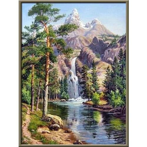 Landscape Tree DIY Cross Stitch 11CT Embroidery Kits Needlework Craft Set Cotton Thread Printed Canvas Home Wholesale