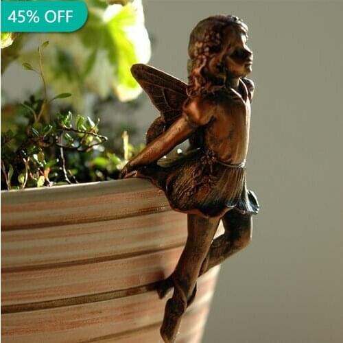 2021 New Girl Hanging Cup Resin Decoration Fairy Combination Flower Basket Edge Decoration Garden Design Fairy Pot Huggers