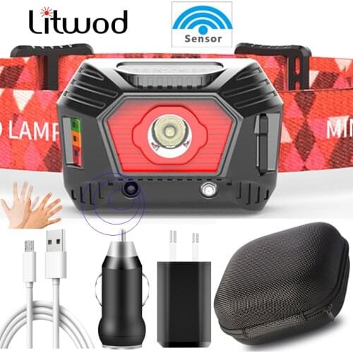 Portable MINI Headlamp Built-in Battery USB Rechargeable Senser Headlight Head Waterproof Lamp White Red Lighting Led Powerful