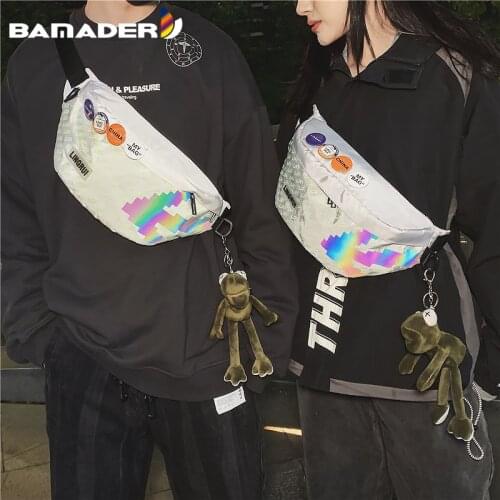BAMADER letter Waist pack Bag For Men Women Fashion Casual Belt Bag Pouch Travel Female Banana bags Reflective Fanny pack Bags