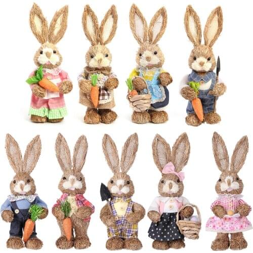 12 inch Lifelike Animal Easter Day Simulation Rabbit Straw Bunny Ornament Internal Car Decoration Childrens toys Gift