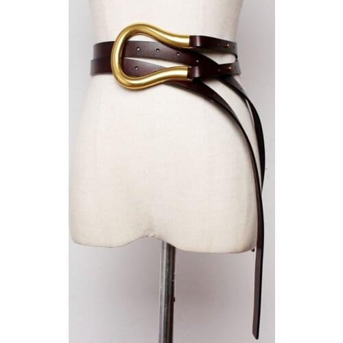 Womens leather belt fashion net red belt leather horseshoe buckle autumn and winter coat decorative waist cover