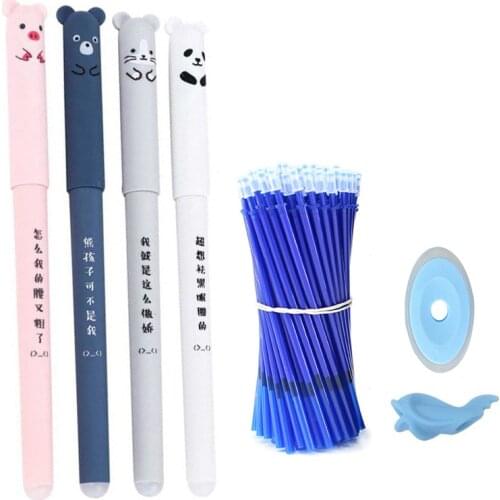 56Pcs/Set Cute Animals Gel pens 0.5mm Refill Rod Magic Erasable Pens for School kawaii Washable Handle Writing Stationery