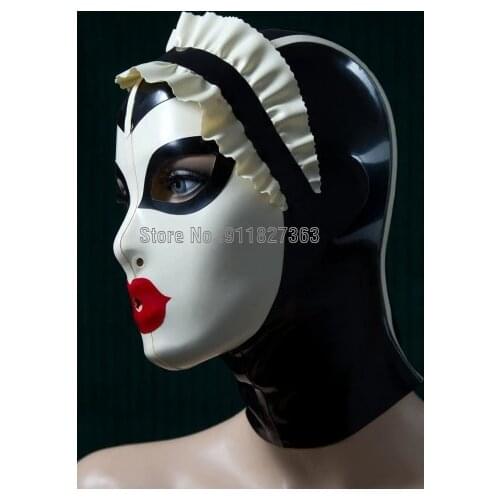 Sexy Latex Rubber Hoods Spliced Mask with Lace Wigs Maid Mask Plus Size Hot Sale Customize Handmade for Party