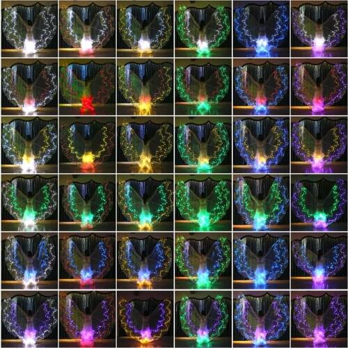Ruoru 1008 Pieces Leds Belly Dance Led Isis Wings Change 36 Different Colors Belly Dancing Wings with Adjustable Sticks Bag