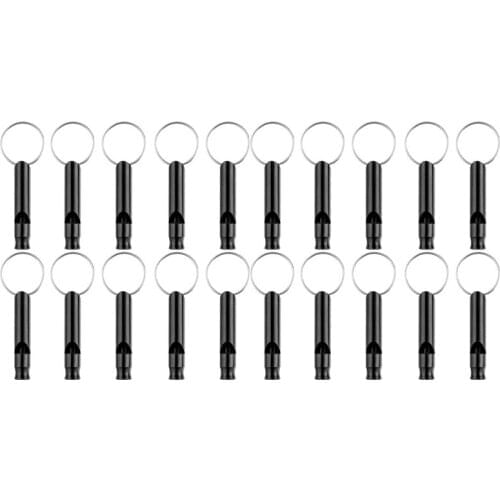 20 Pack Aluminum Whistle, Sports Whistle, Emergency Survival Whistles with Key Chain,Black