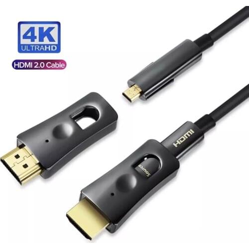 Fiber Optic HDMI 2.0 4K Cable HDR Dual Micro HDMI Male D Type and Standard HDMI Male Connector Cable for Projector Tablet Camera