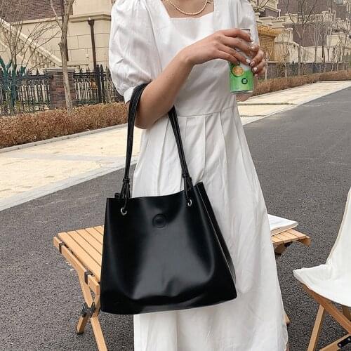 High-quality Large-capacity Simple Casual Lazy Style Tote Bag Female 2021 New Fashion PU Soft Leather One-shoulder Armpit Bag