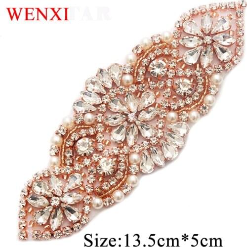 WENXI 30CS Wholesale Bridal Beaded Handmade Rose Gold Crystal Rhinestone Applique For Wedding Dresses WX852