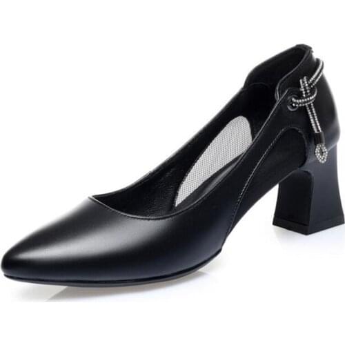 New Pointed Rhinestones Mesh Top Cowhide Leather Shoes Woman Breathable Sandals 2020 Spring Summer Women High Heeled Shoes