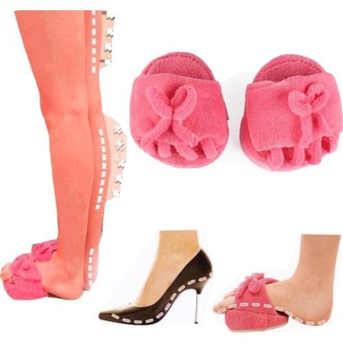 Womens Slim Half Sole Massage Shoes Weight Loss Slipper Slimming Dieting Legs Slippers Indoor Coral Fleece Pink bowtie