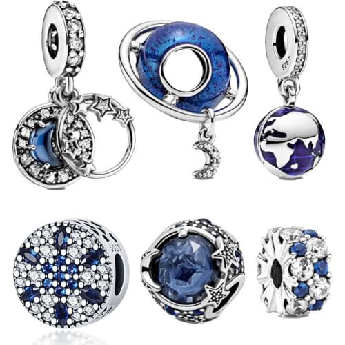 2020 New S925Sterling Silver Shining Earth Moon Charm Fit Original 3mm Bracelet&Bangle For Women Birthday Fashion Jewelry Gift