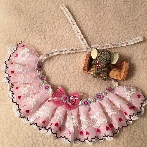 Handmade dogs cats fashion pink bowknot lace bandage doggy necklace puppy neckwear pet dog cat bibs grooming 1pcs XS-XL