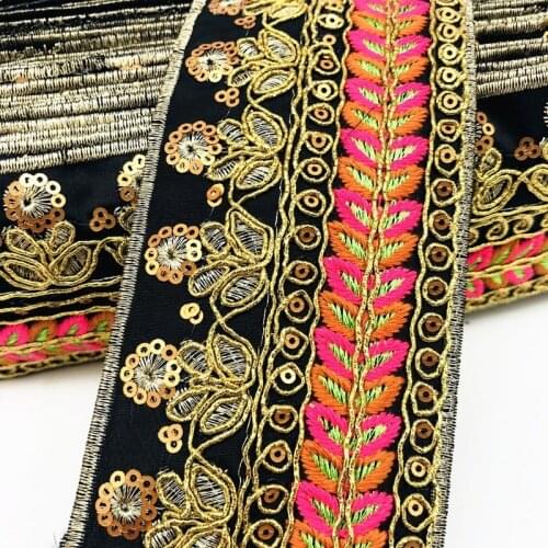 1 Yards Embroidered Lace Trim Ribbon Colorful Flower Lace Tape Trim Sewing Crafts Bohemia Bag Garment Accessories DIY