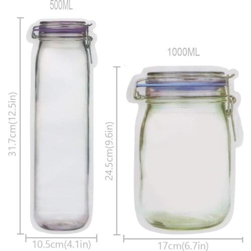 10/12 Pieces Mason Jar Zipper Bags Food Storage Reusable Snack Saver Bag Sealed Bag Leakproof Sandwich Storage Bags For Spices