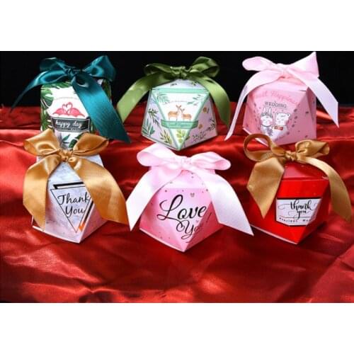 10pcs/pack Personality Bow Cake Biscuit Box Wedding Favors Diamond Shape Thanks Gift Box Party Chocolate Upscale Candy Boxes