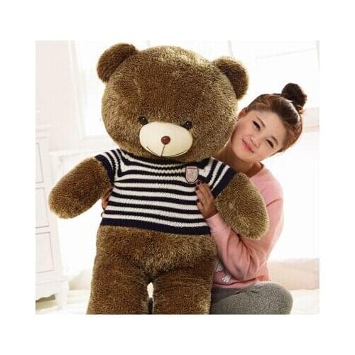 120cm teddy bear plush toy blue stripes sweater bear doll gift w4101
