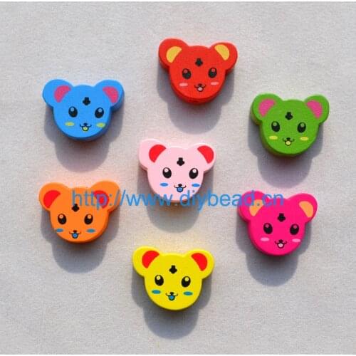20 pieces DIY Jewelry Accessories cartoon mouse wood beads mix color With painted children Necklace Departments