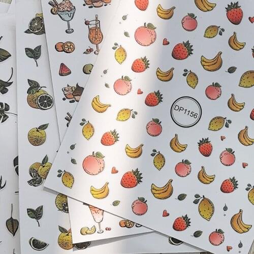 3D Banana Fruit Stickers Slider for Nails Watermelon Pineapple Pattern Adhesive Decals All for Manicure Summer Tattoo Decoration