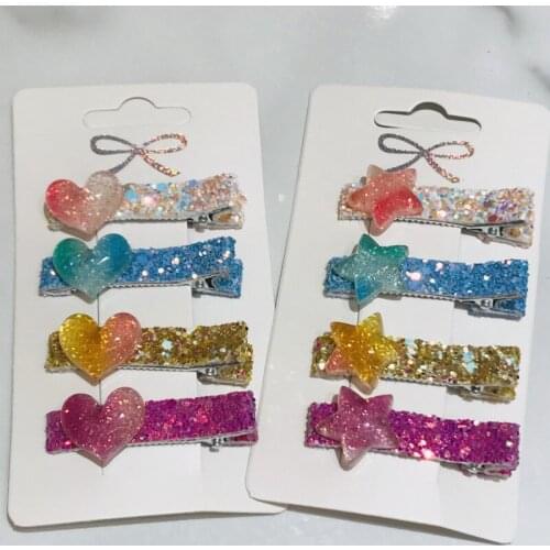 4Pcs/Set Glitter Hair Clips For Girls Candy Color Transparent Heart Star Barrettes Cute Hairpins Kids Hair Accessories Women