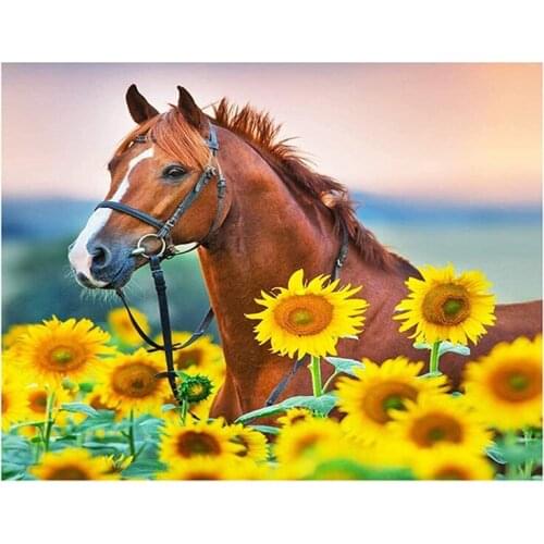 BMBY-Diamond Painting Full Diamond Round Diamond Crystal Rhinestone Crafts, Home Wall Decoration Gift Sunflower Horse