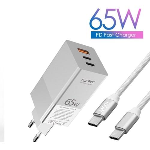 ILEPO 65W USB-C Fast Charger type C for Laptops MacBook iPad iPhone 12 11 Pro Max Samsung PD3.0 4.0 Fast Charger With 100W Cable