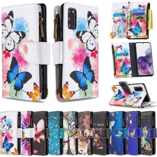 Zipper PU Leather Painted Pattern Stand Case Cover For Samsung Galaxy S20 S10 Note10+A91 A81 A71 A41 A21 A70E S10 Note 10 Lite