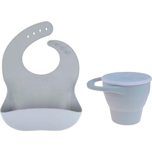 Baby Feeding Tableware Silicone Bib Snack Cup Portable Food Storage Box Infant Dinner Set BPA Free Snacks Container Food Grade