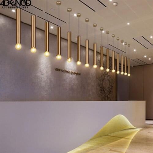 Nordic style designer led iron gold stick pendant light for dining room with golden single head hanging light